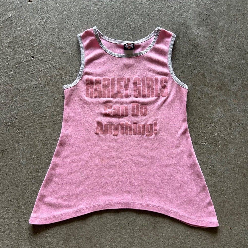 Vintage Harley Davidson Tank Top Girls Size 7/8 Pink Gray Biker Motorcycle Shirt